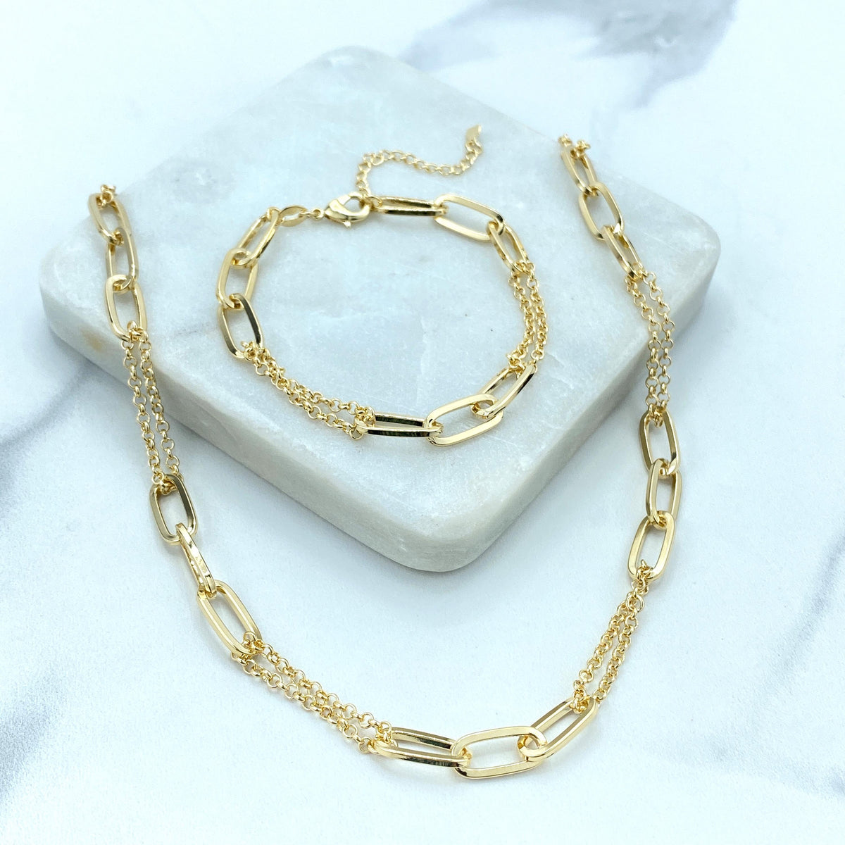18k Gold Filled 7mm Paperclip Chain and Double Rolo Chain Linked Necklace or Bracelet with Extender, Specialty Chain, Wholesale Jewelry