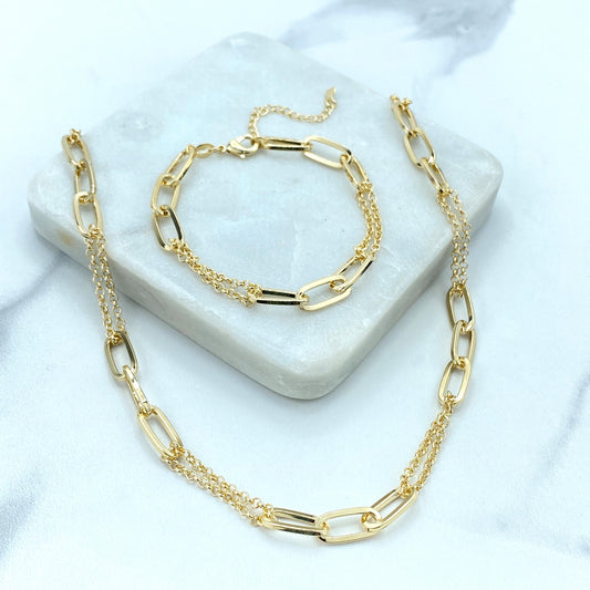18k Gold Filled 7mm Paperclip Chain and Double Rolo Chain Linked Necklace or Bracelet with Extender, Specialty Chain, Wholesale Jewelry