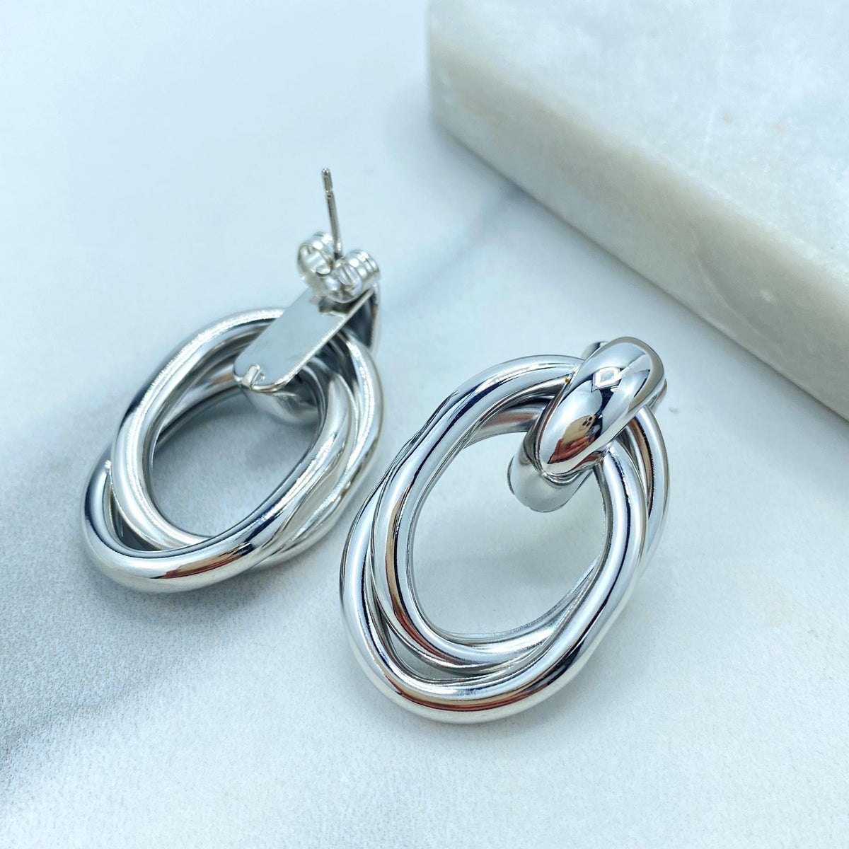 Silver Filled Chunky Triple Twisted Oval Layer Earrings, Trendy Earrings, Wholesale Jewelry