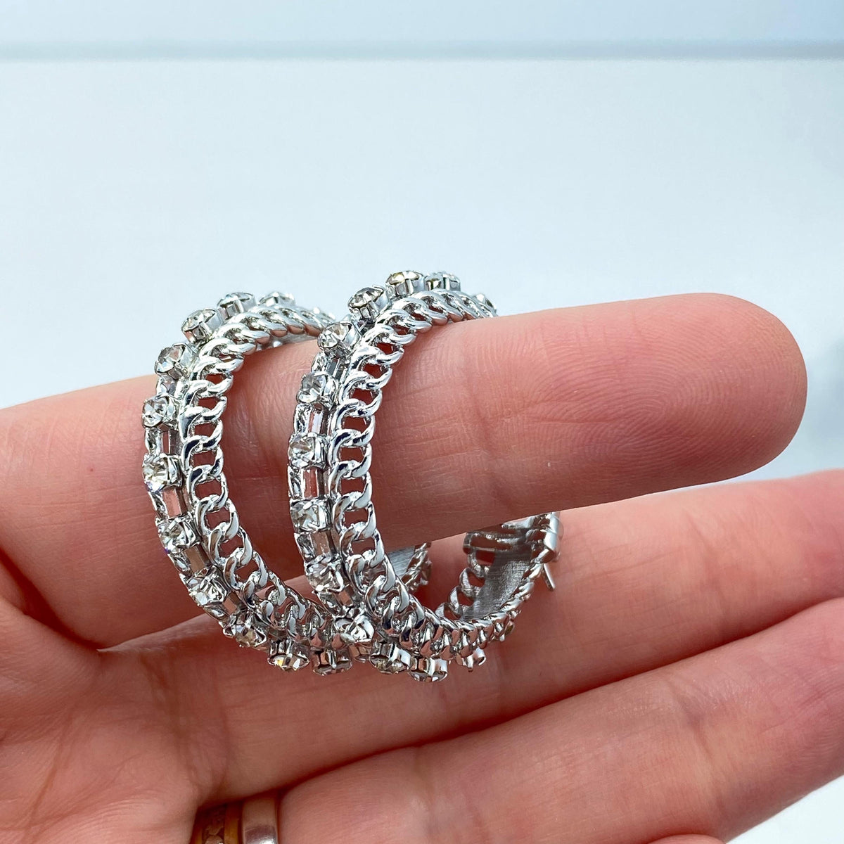 Silver Filled Hoop Earrings featuring Cubic Zirconia and Curb Link Chain Design, 35mm Hoop Earrings, Wholesale Jewelry