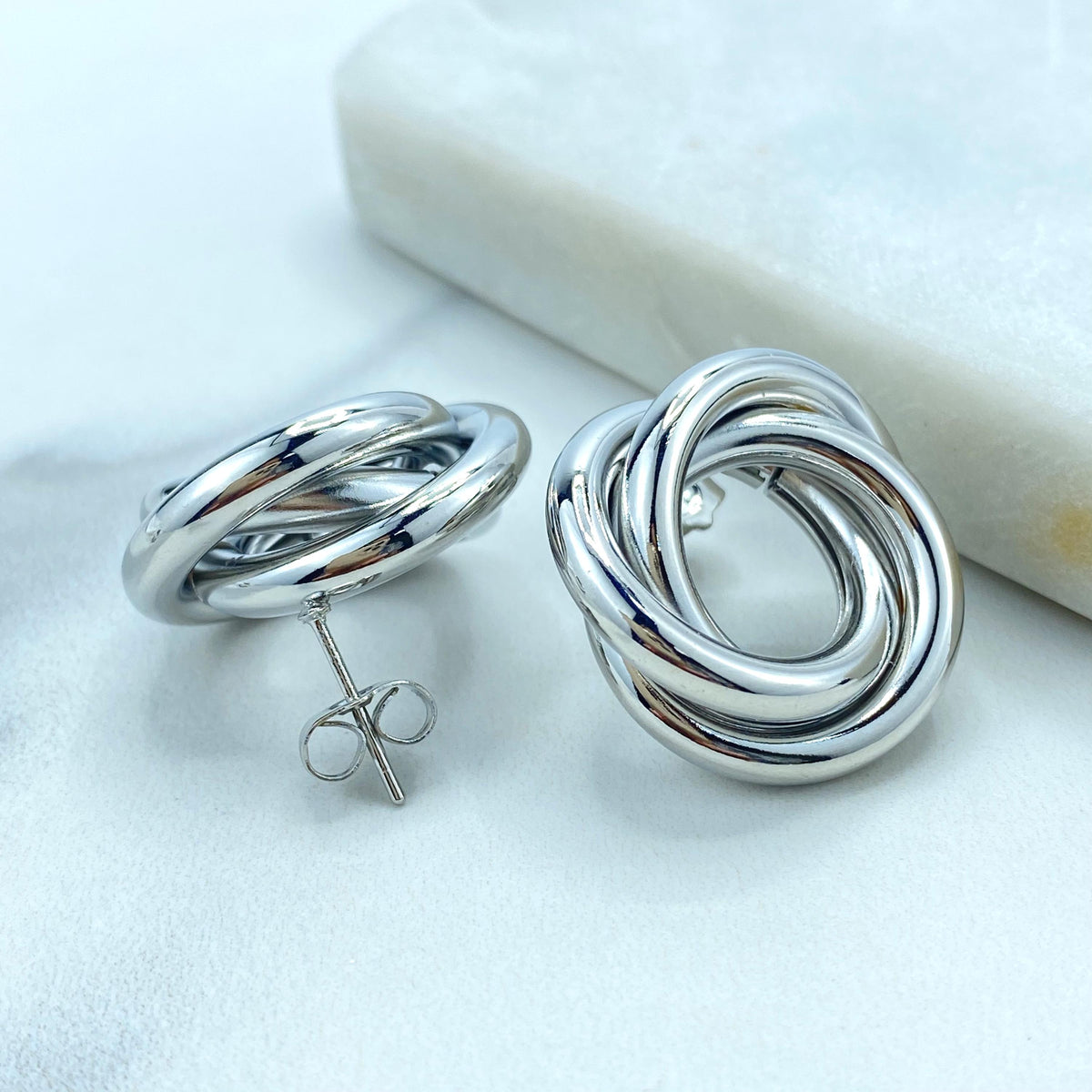 Silver Filled Chunky Triple Twisted Circle Layer Earrings, Trendy Earrings, Wholesale Jewelry