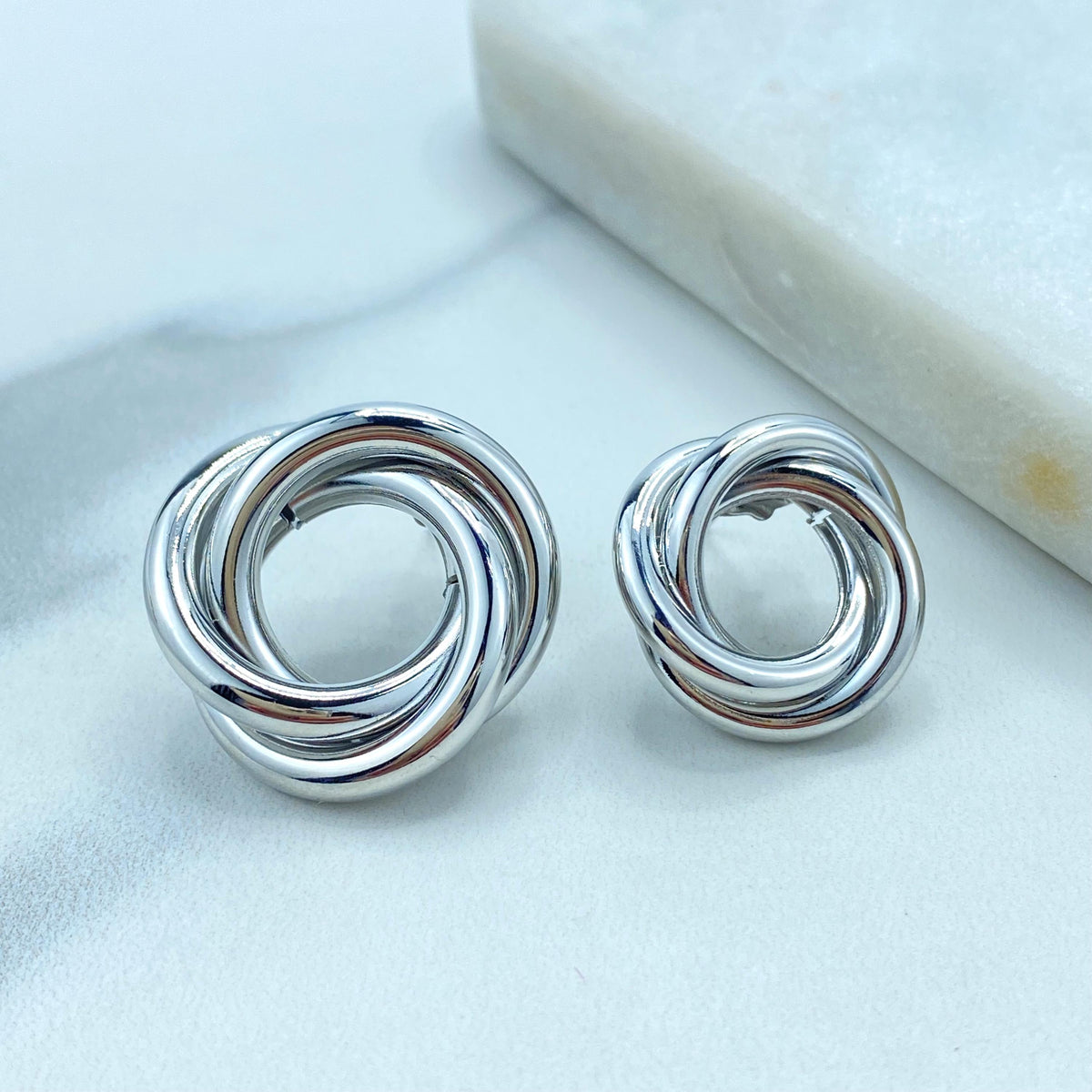 Silver Filled Chunky Triple Twisted Circle Layer Earrings, Trendy Earrings, Wholesale Jewelry