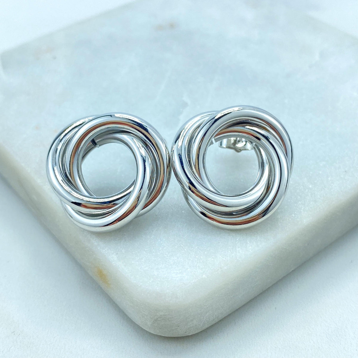 Silver Filled Chunky Triple Twisted Circle Layer Earrings, Trendy Earrings, Wholesale Jewelry