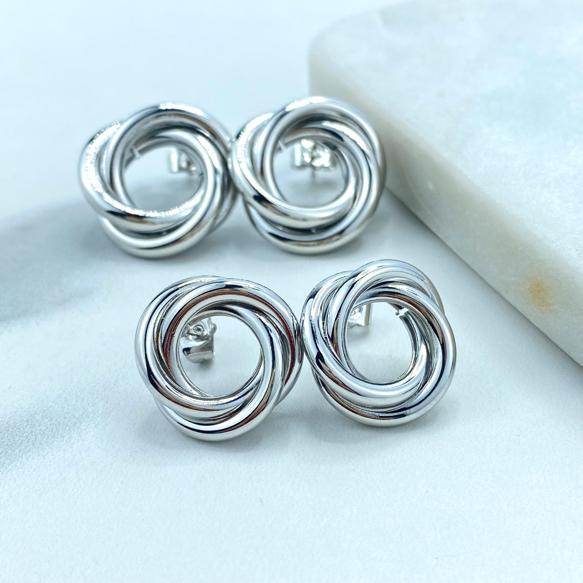 Silver Filled Chunky Triple Twisted Circle Layer Earrings, Trendy Earrings, Wholesale Jewelry