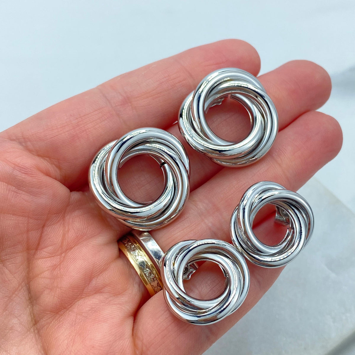 Silver Filled Chunky Triple Twisted Circle Layer Earrings, Trendy Earrings, Wholesale Jewelry
