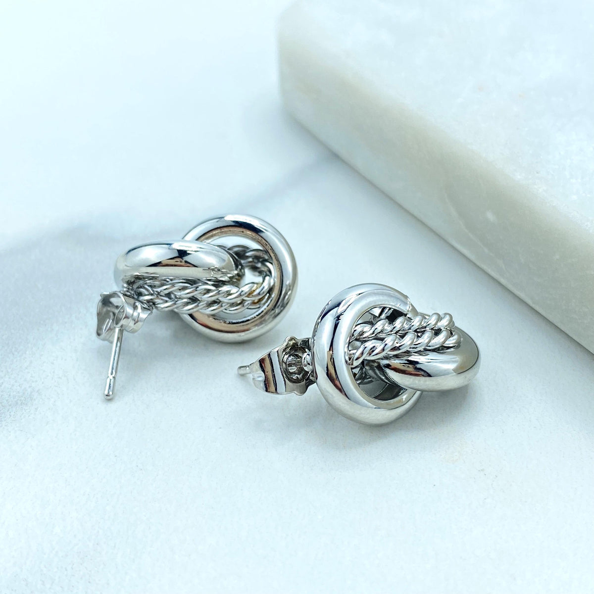 Silver Filled Chunky Knot and Twisted Earrings, Braided Chain and Twisted Circles Earrings, Trendy Earrings, Wholesale Jewelry
