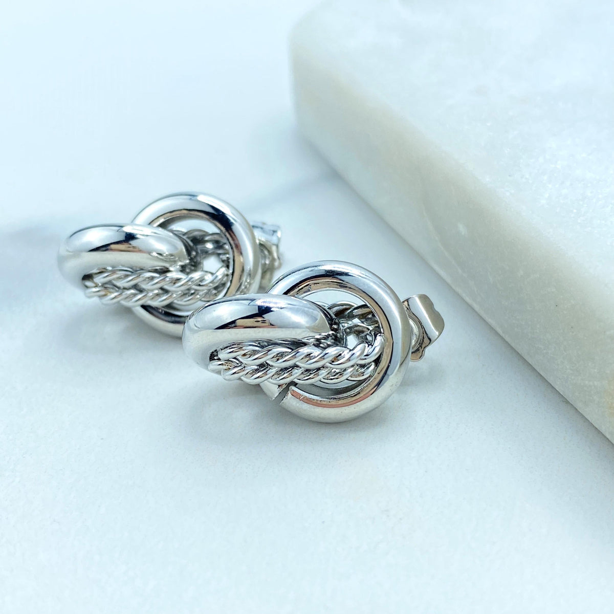 Silver Filled Chunky Knot and Twisted Earrings, Braided Chain and Twisted Circles Earrings, Trendy Earrings, Wholesale Jewelry