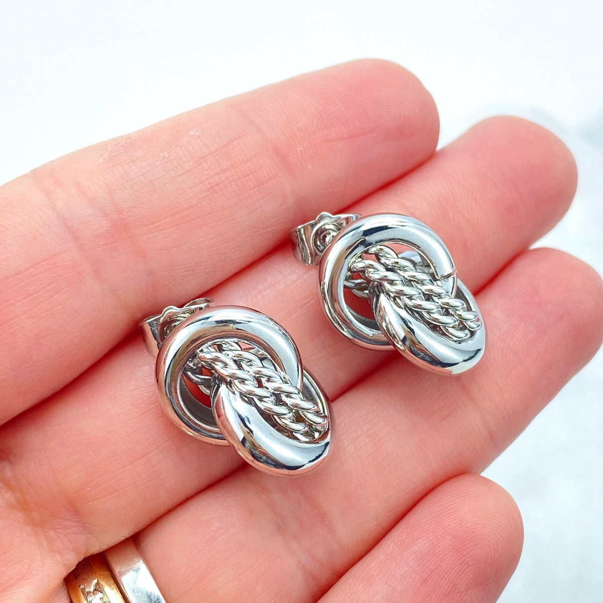 Silver Filled Chunky Knot and Twisted Earrings, Braided Chain and Twisted Circles Earrings, Trendy Earrings, Wholesale Jewelry