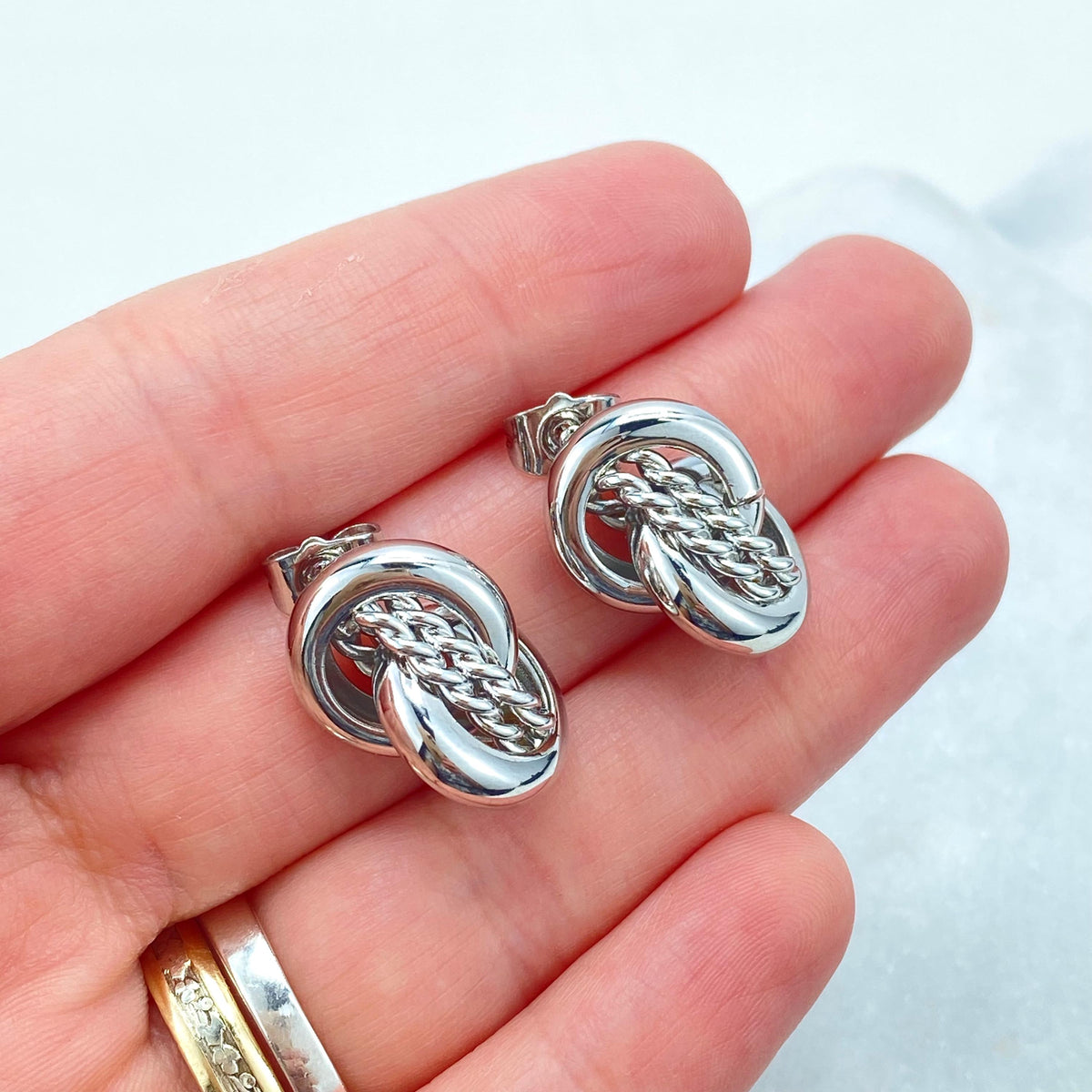Silver Filled Chunky Knot and Twisted Earrings, Braided Chain and Twisted Circles Earrings, Trendy Earrings, Wholesale Jewelry