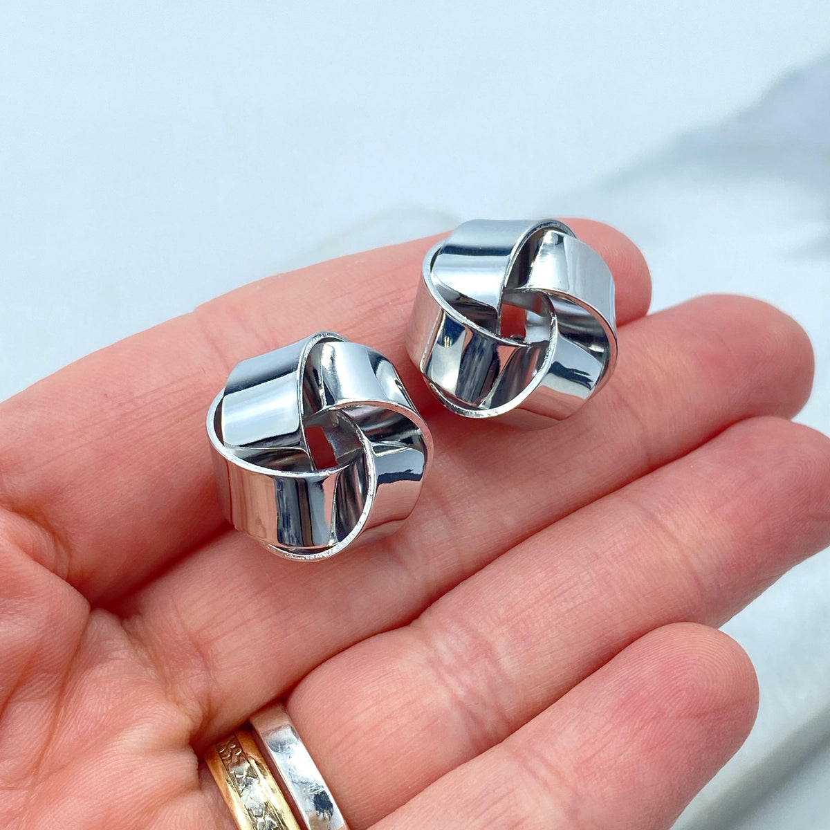 Silver Filled Trendy Knot Stud Earrings, Twisted Stud Earrings, Wholesale Jewelry Making Supplies