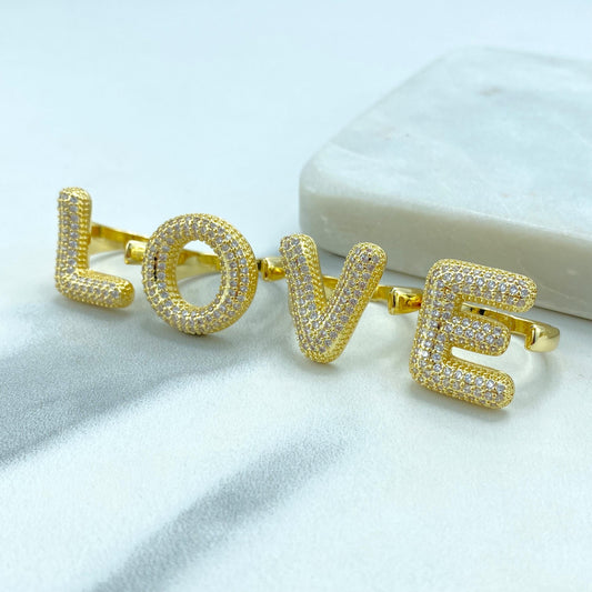 18k Gold Filled Chunky Ballon Letter Ring, Initial Ring for Women, Cubic Zirconia Initial Rings, Adjustable Gold Puffy Initial Ring