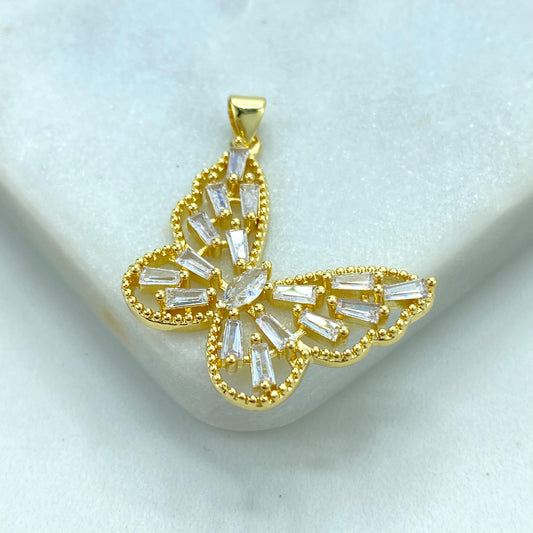 18k Gold Filled White Cubic Zirconia Butterfly Charm, DIY Butterfly Pendant with Side Bail Wing, Cutout Butterfly with CZ, Wholesale Jewelry