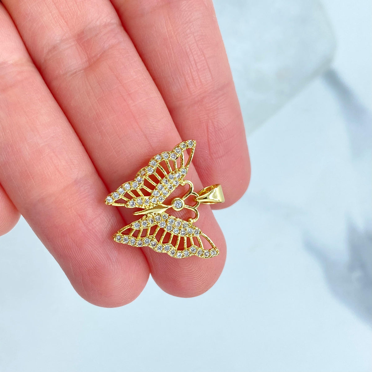 18k Gold Filled White Micro Cubic Zirconia Butterfly Charm, DIY Butterfly Pendant, DIY Cutout Butterfly with CZ Charm, Wholesale Jewelry
