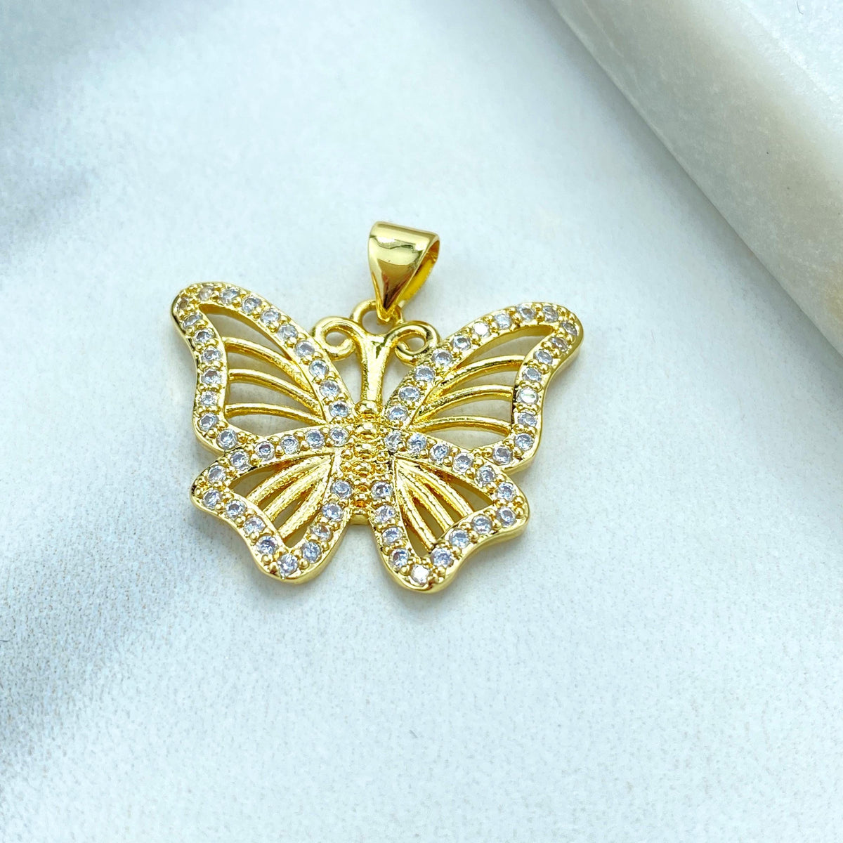 18k Gold Filled White Cubic Zirconia Butterfly Charm, DIY Butterfly Pendant, DIY Cutout Butterfly with CZ Charm, Wholesale Jewelry