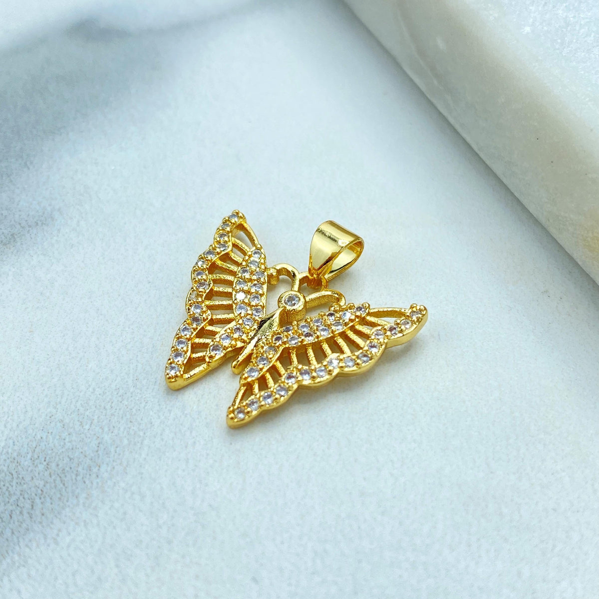 18k Gold Filled White Micro Cubic Zirconia Butterfly Charm, DIY Butterfly Pendant, DIY Cutout Butterfly with CZ Charm, Wholesale Jewelry