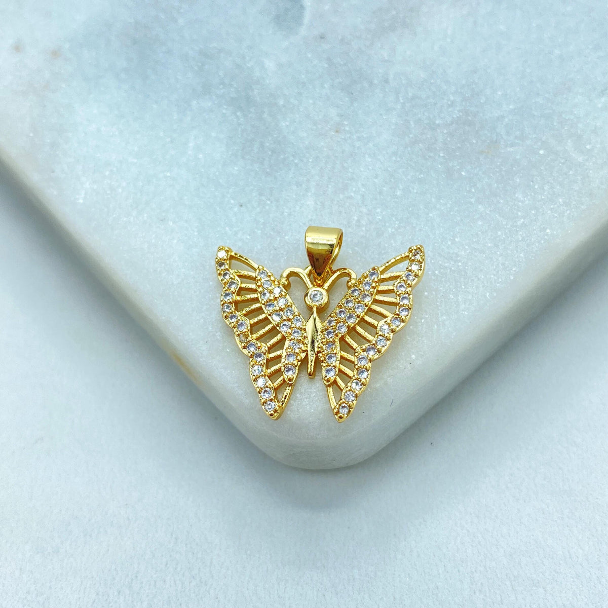 18k Gold Filled White Micro Cubic Zirconia Butterfly Charm, DIY Butterfly Pendant, DIY Cutout Butterfly with CZ Charm, Wholesale Jewelry