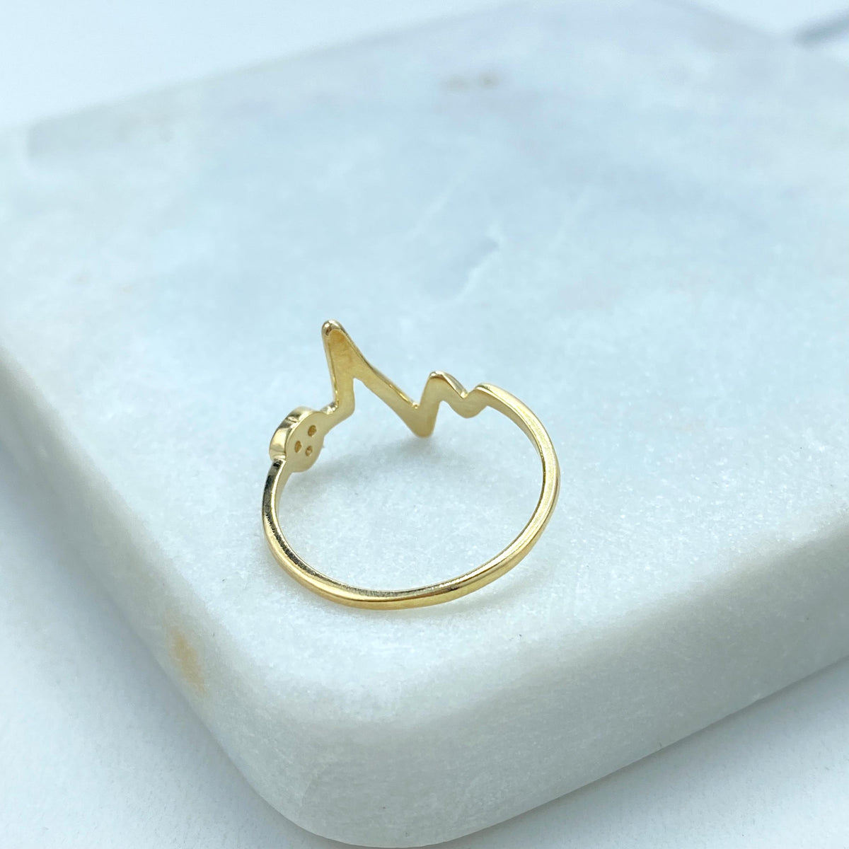 18k Gold Filled Heartbeat Line with Heart Ring, Micro Cubic Zirconia Heart with Heartbeat Line Thin Ring, Wholesale Jewelry