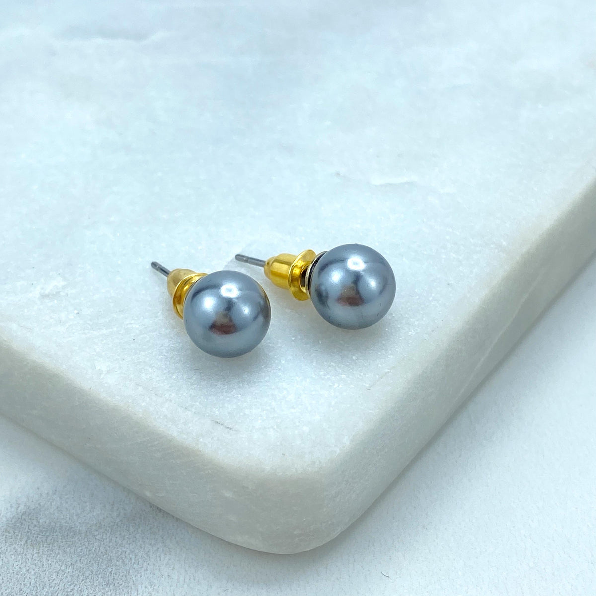 Stainless Steel 8mm Simulated Grey Pearl Stud Earrings, Timeless Jewelry, Wholesale Jewelry