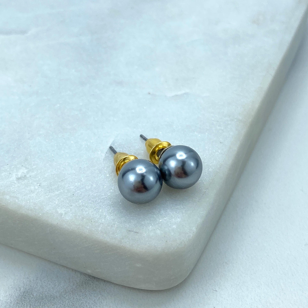 Stainless Steel 8mm Simulated Grey Pearl Stud Earrings, Timeless Jewelry, Wholesale Jewelry