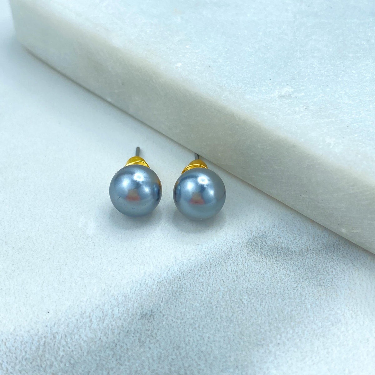 Stainless Steel 8mm Simulated Grey Pearl Stud Earrings, Timeless Jewelry, Wholesale Jewelry