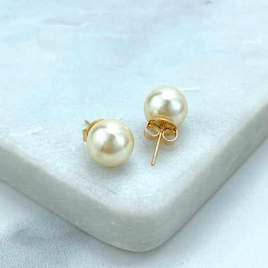 Stainless Steel 10mm Simulated Gold Pearl Stud Earrings, Yellow Golden Pearl Stud, Timeless Jewelry, Wholesale Jewelry