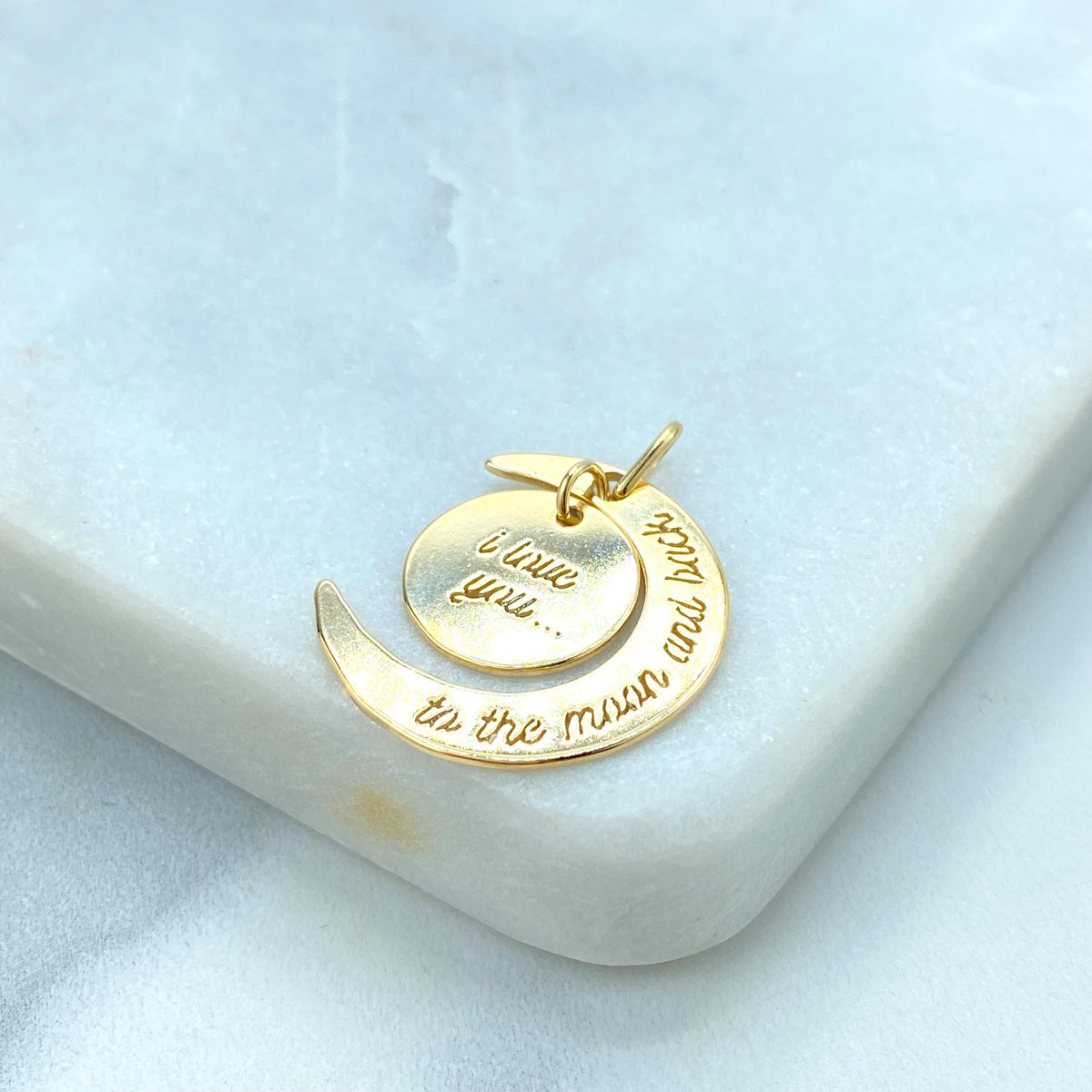18k Gold Filled Pendant, "I Love You to the Moon and Back" Charm Pendant, Moon Charm, DIY Charm, Wholesale Jewelry Making Supplies