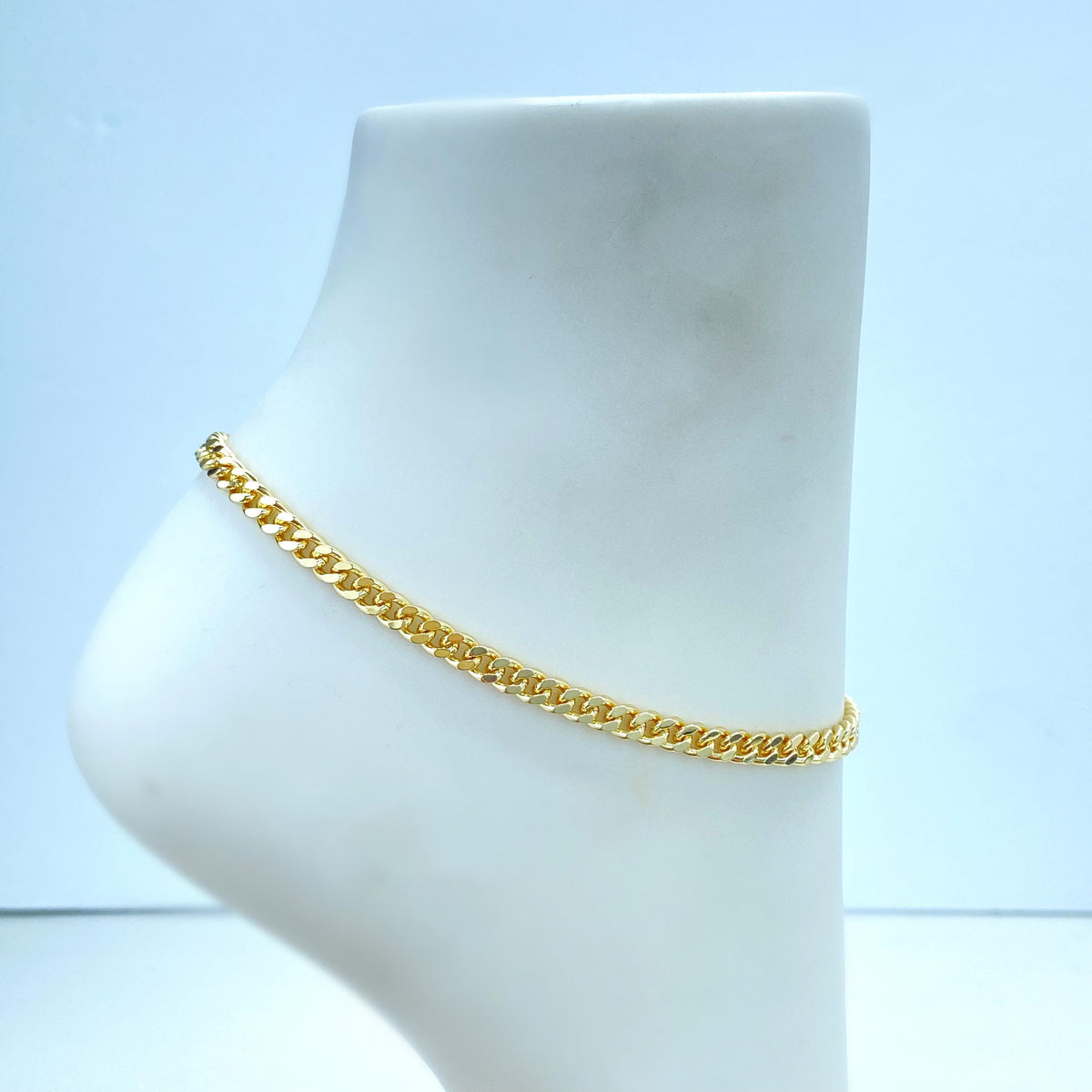 18k Gold Filled 4mm Flat & Polished Curb Link Chain or Bracelet or Anklet, Cuban Link Chain in various lengths, Wholesale Jewelry