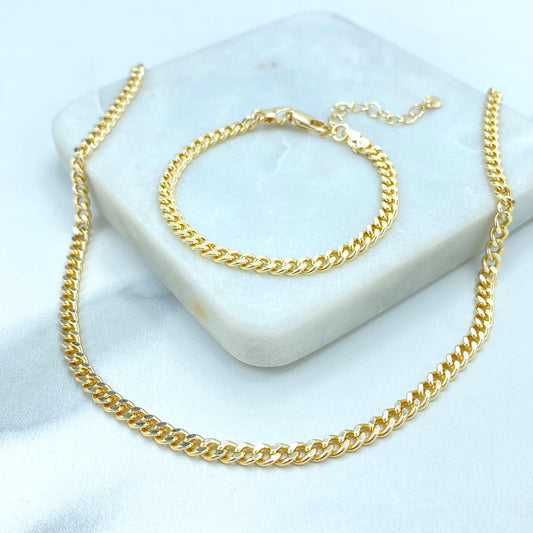 18k Gold Filled 4mm Flat & Polished Curb Link Chain or Bracelet or Anklet, Cuban Link Chain in various lengths, Wholesale Jewelry