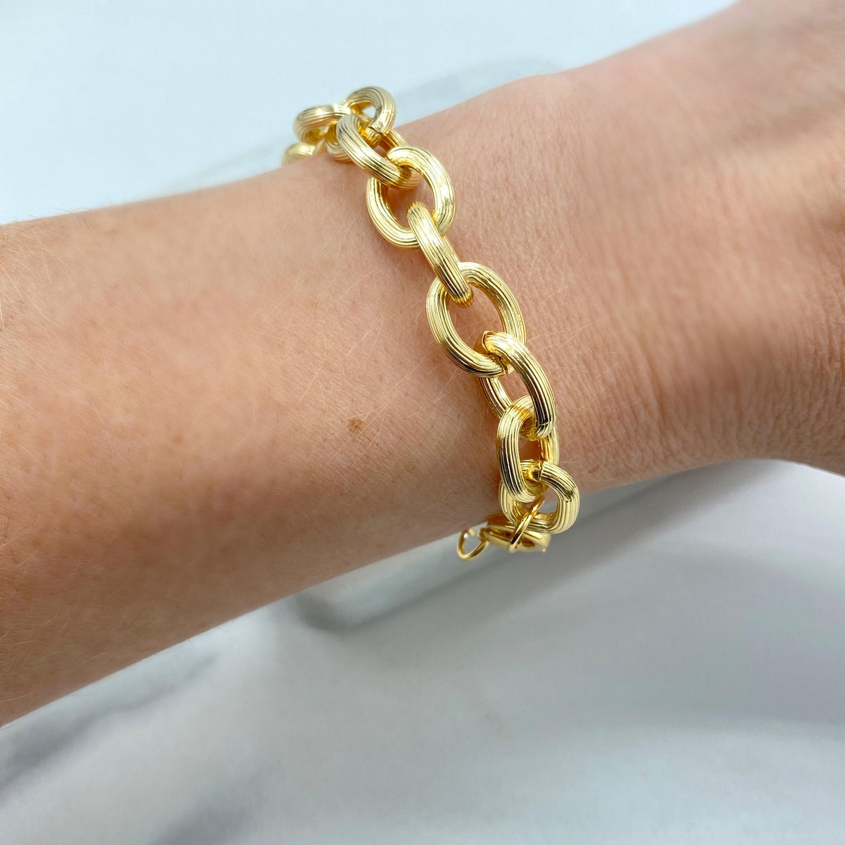 18k Gold Filled Chunky Chain Bracelet, 10mm Textured Rolo Chain Bracelet, Fine Bracelet, Wholesale Jewelry Maling Supplies