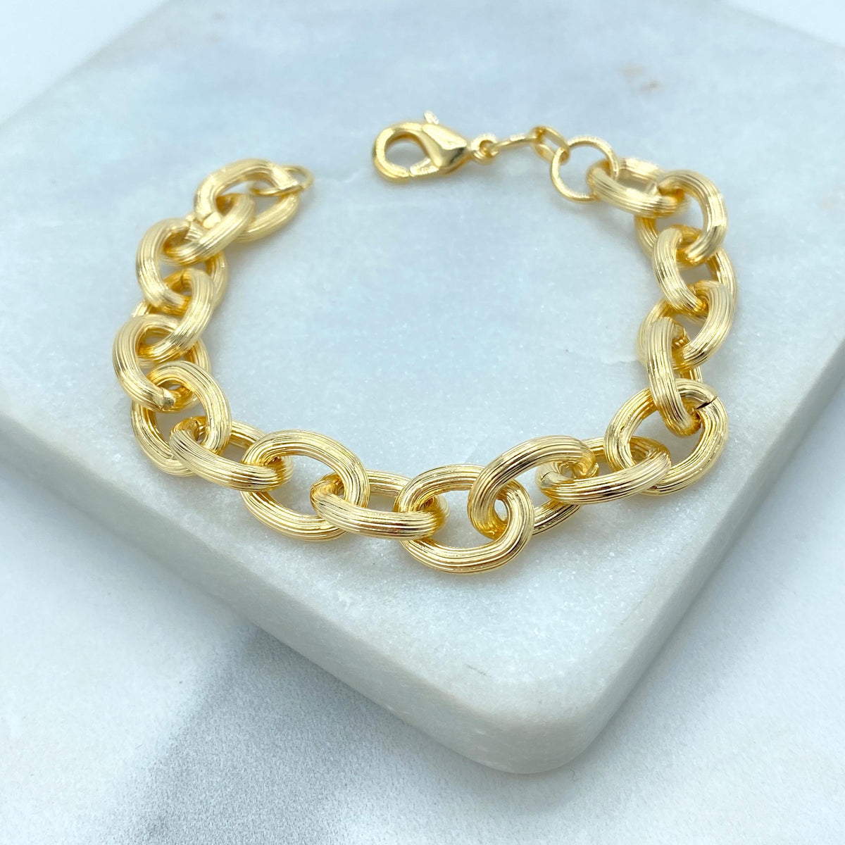18k Gold Filled Chunky Chain Bracelet, 10mm Textured Rolo Chain Bracelet, Fine Bracelet, Wholesale Jewelry Maling Supplies