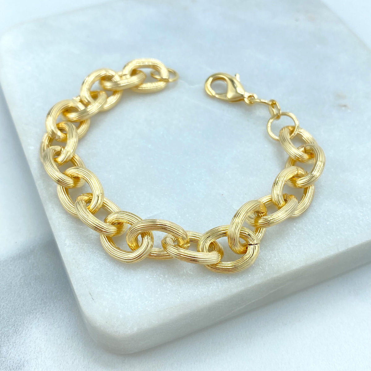 18k Gold Filled Chunky Chain Bracelet, 10mm Textured Rolo Chain Bracelet, Fine Bracelet, Wholesale Jewelry Maling Supplies