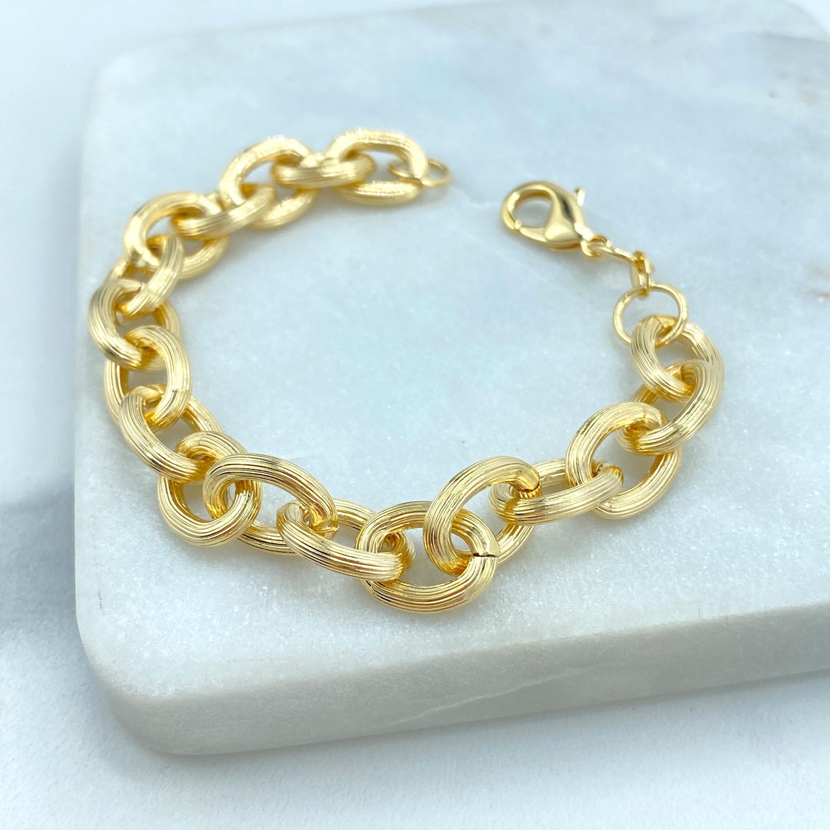 18k Gold Filled Chunky Chain Bracelet, 10mm Textured Rolo Chain Bracelet, Fine Bracelet, Wholesale Jewelry Maling Supplies