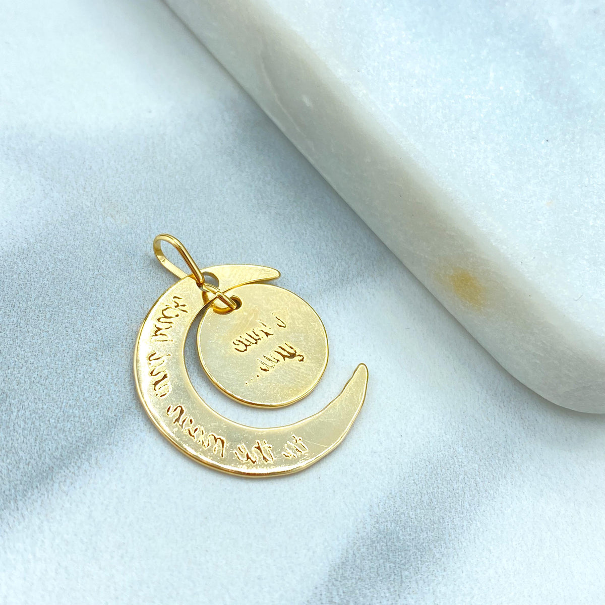 18k Gold Filled Pendant, "I Love You to the Moon and Back" Charm Pendant, Moon Charm, DIY Charm, Wholesale Jewelry Making Supplies