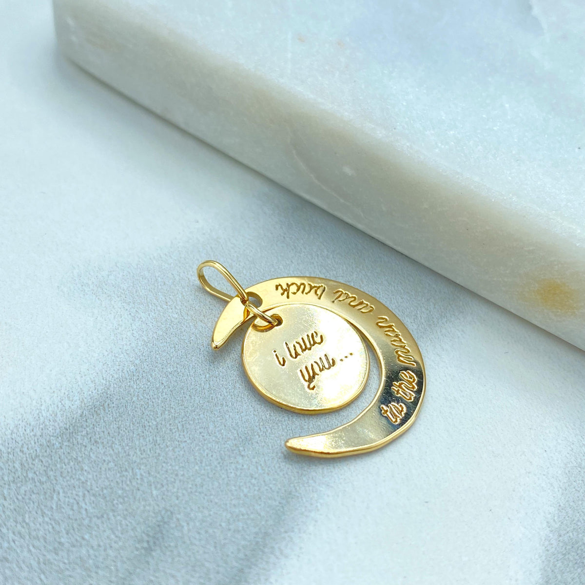 18k Gold Filled Pendant, "I Love You to the Moon and Back" Charm Pendant, Moon Charm, DIY Charm, Wholesale Jewelry Making Supplies