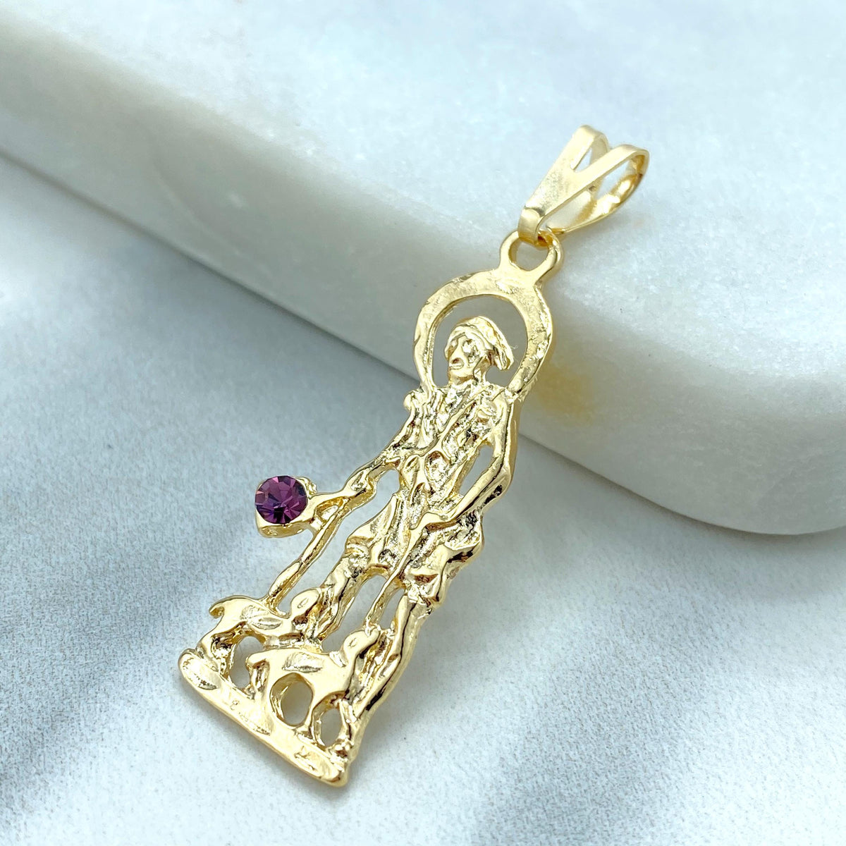 18k Gold Filled San Lazaro, Saint Lazarus, Pendant Charms, San Lazaro with Cubic Zirconia Pendant, Wholesale Jewelry Making Supplies