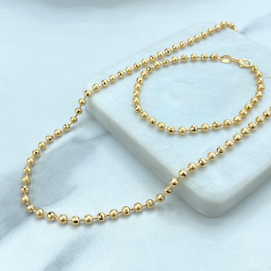 18k Gold Filled Textured Ball Beads Chain, Bracelet or Anklet, Buy as a SET or Individually, DIY Textured Beaded Chain, Wholesale Jewelry