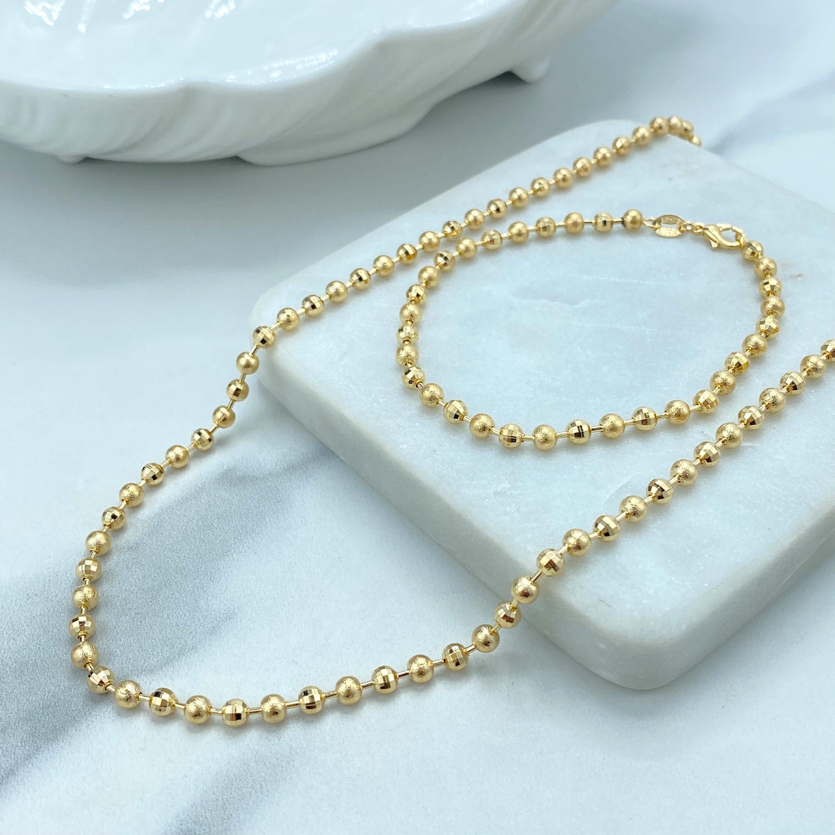 18k Gold Filled Textured Ball Beads Chain, Bracelet or Anklet, Buy as a SET or Individually, DIY Textured Beaded Chain, Wholesale Jewelry