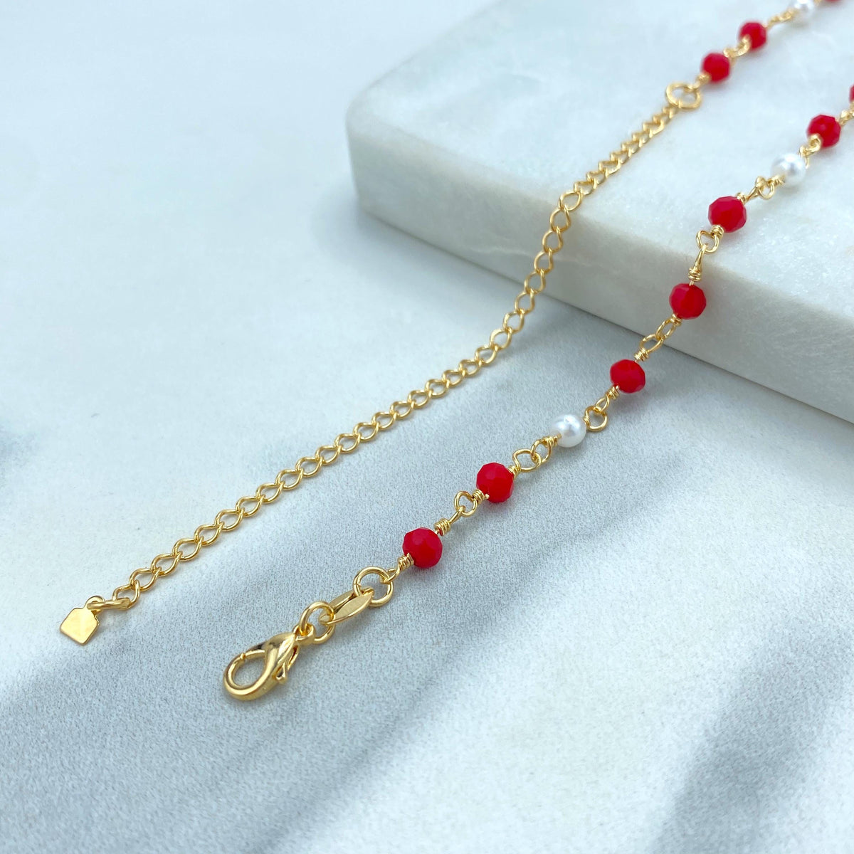 18k Gold Filled Colored Beads Set, Red White Beaded Chain, Necklace, Bracelet or Earrings, Buy as a set or individually, Wholesale Jewelry