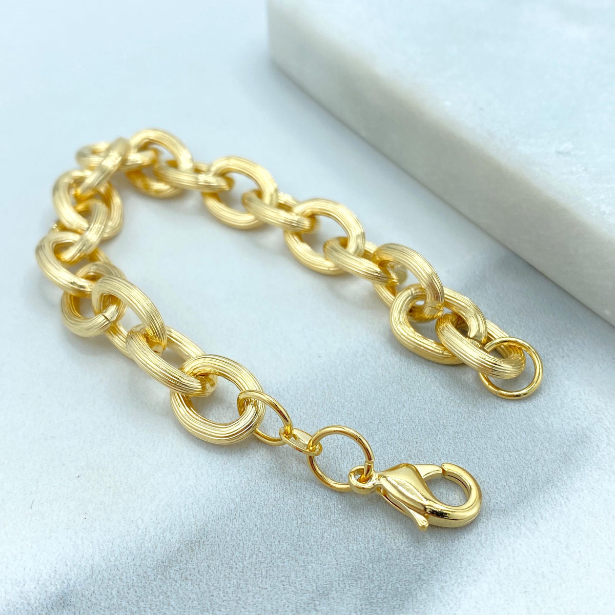 18k Gold Filled Chunky Chain Bracelet, 10mm Textured Rolo Chain Bracelet, Fine Bracelet, Wholesale Jewelry Maling Supplies