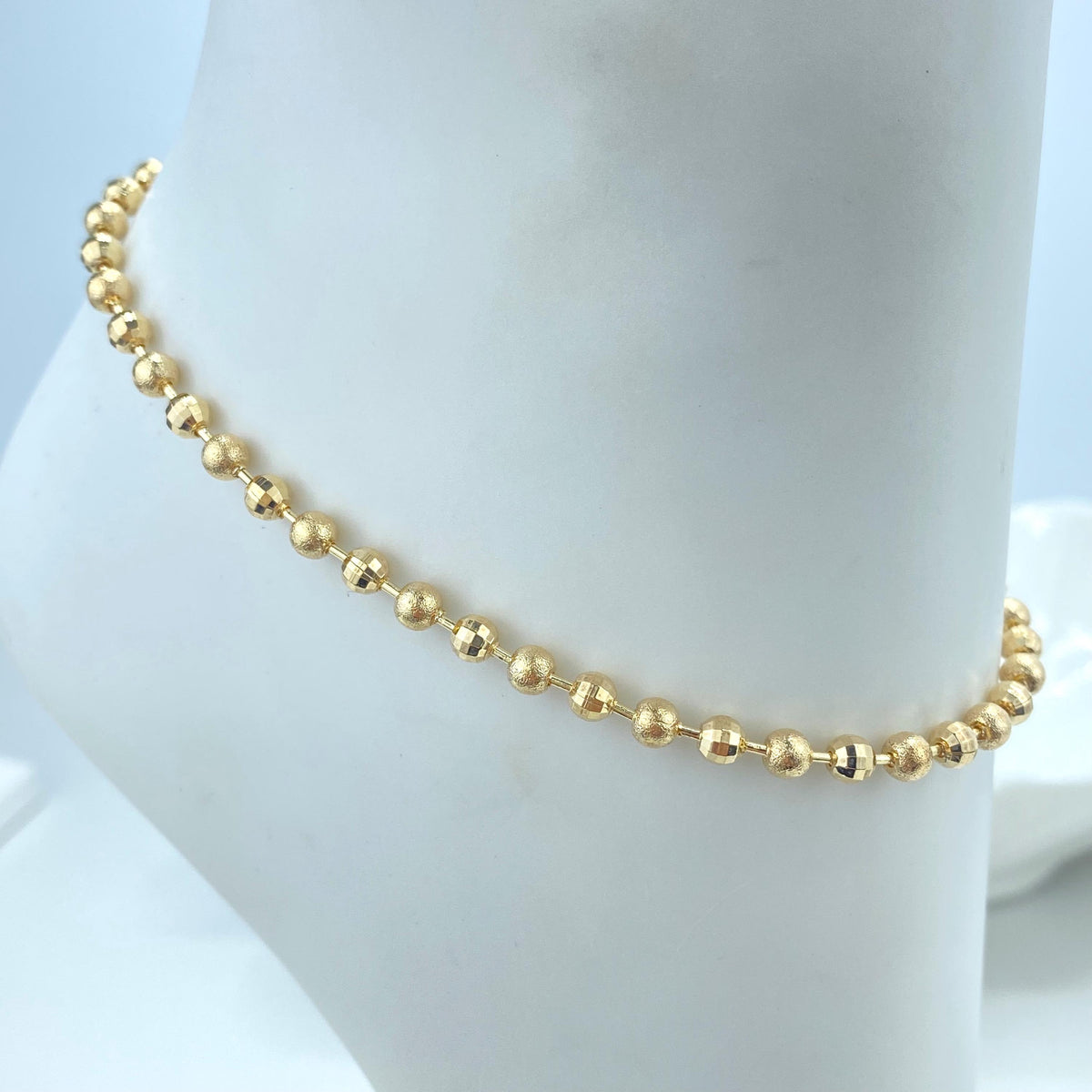18k Gold Filled Textured Ball Beads Chain, Bracelet or Anklet, Buy as a SET or Individually, DIY Textured Beaded Chain, Wholesale Jewelry