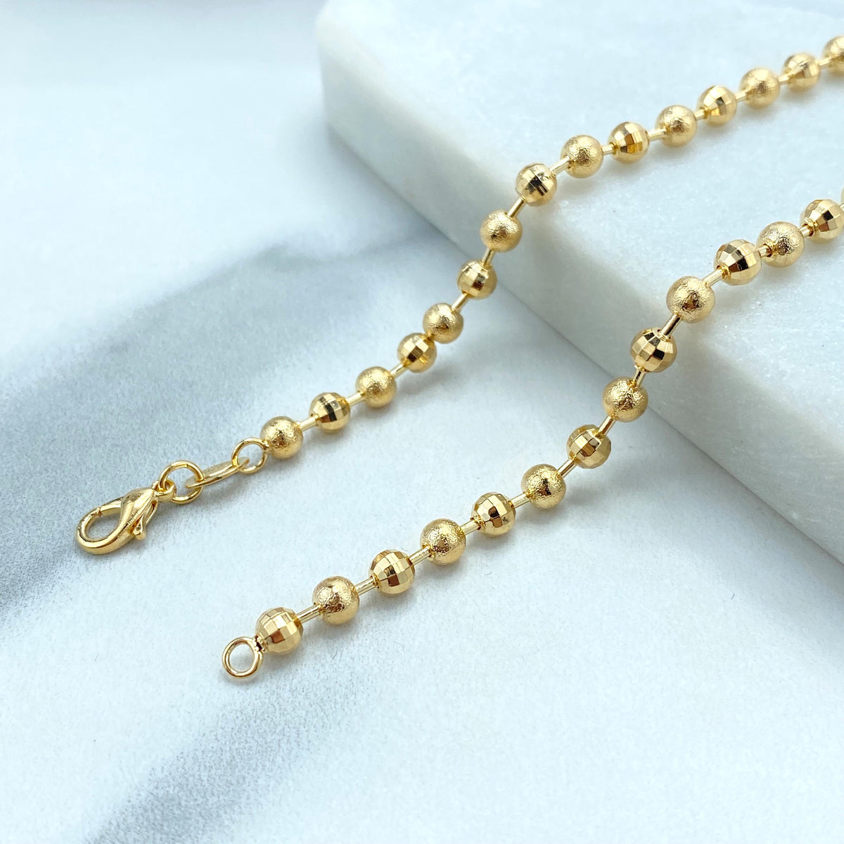 18k Gold Filled Textured Ball Beads Chain, Bracelet or Anklet, Buy as a SET or Individually, DIY Textured Beaded Chain, Wholesale Jewelry