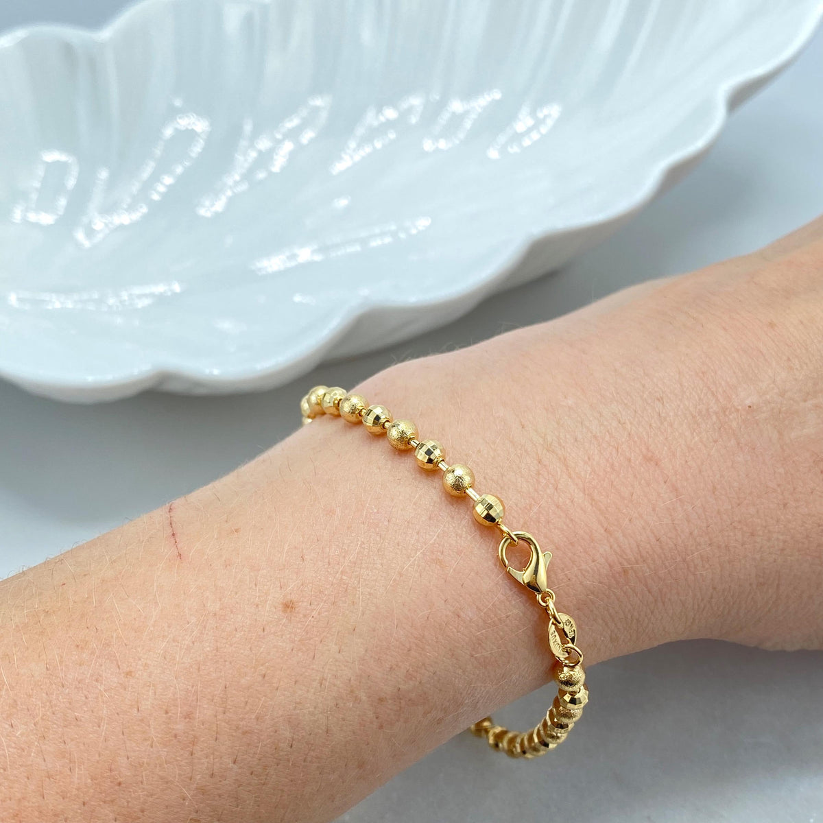 18k Gold Filled Textured Ball Beads Chain, Bracelet or Anklet, Buy as a SET or Individually, DIY Textured Beaded Chain, Wholesale Jewelry