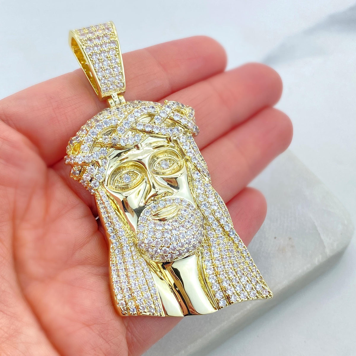 18K Gold Filled or Silver Filled, Jesus Christ Pendant, Jesus Face with Micro Pave Zirconia, Iced Hip Hop Jesus Pendant, Wholesale Jewelry