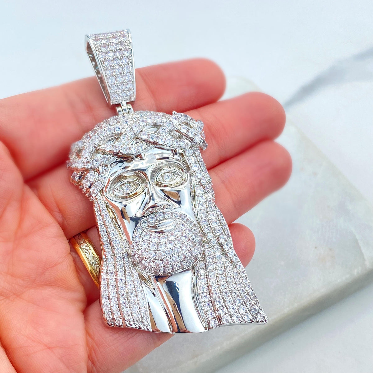 18K Gold Filled or Silver Filled, Jesus Christ Pendant, Jesus Face with Micro Pave Zirconia, Iced Hip Hop Jesus Pendant, Wholesale Jewelry