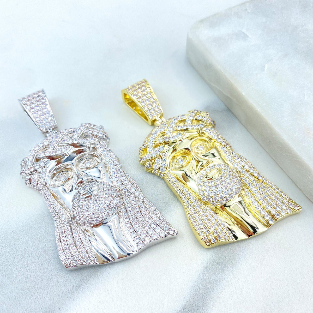 18K Gold Filled or Silver Filled, Jesus Christ Pendant, Jesus Face with Micro Pave Zirconia, Iced Hip Hop Jesus Pendant, Wholesale Jewelry