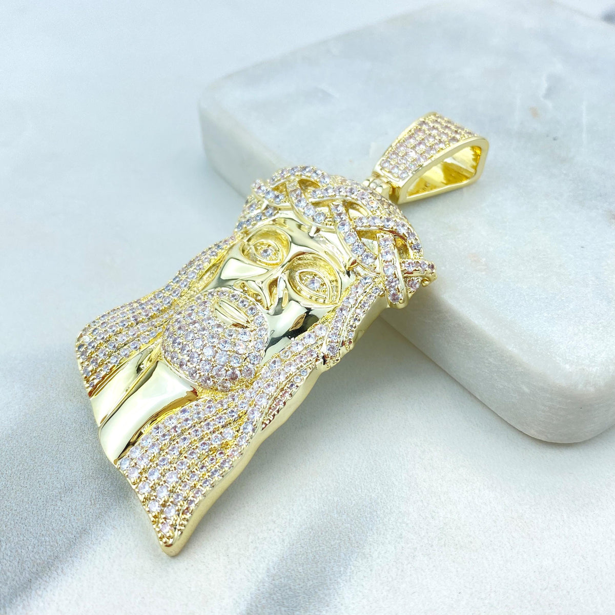 18K Gold Filled or Silver Filled, Jesus Christ Pendant, Jesus Face with Micro Pave Zirconia, Iced Hip Hop Jesus Pendant, Wholesale Jewelry