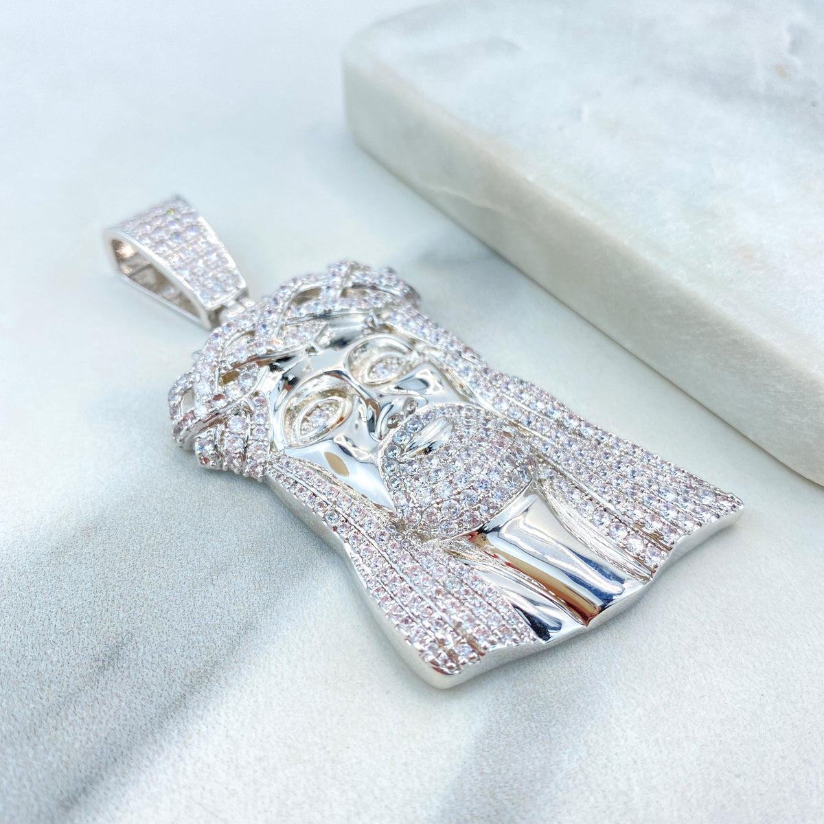 18K Gold Filled or Silver Filled, Jesus Christ Pendant, Jesus Face with Micro Pave Zirconia, Iced Hip Hop Jesus Pendant, Wholesale Jewelry