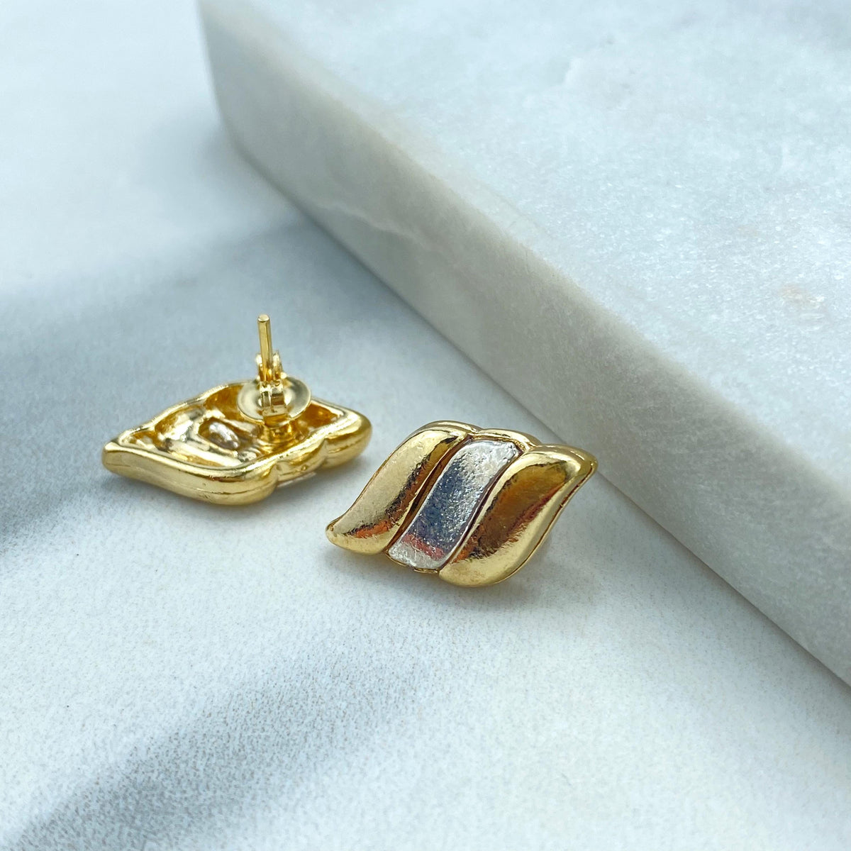 18k Gold Filled Two Tone Wings Studs Earrings and Charm Set, Leaves Shape Two Tone Set with Earrings and Charm, Wholesale Jewelry