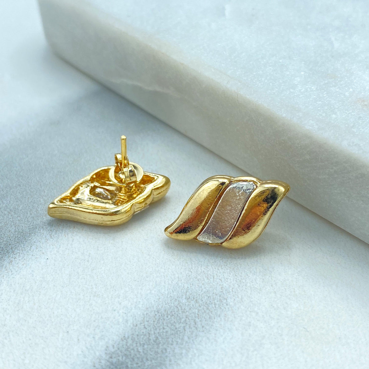 18k Gold Filled Two Tone Wings Studs Earrings and Charm Set, Leaves Shape Two Tone Set with Earrings and Charm, Wholesale Jewelry