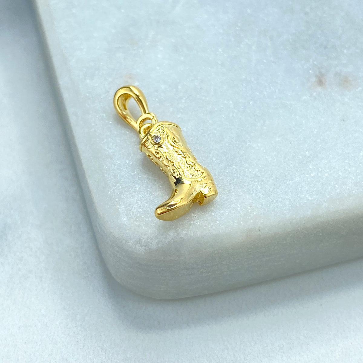 18k Gold Filled Cowboy Boot Charm with Detailed Embossing, 3D Cowboy Boot Pendant, Symbolizing Adventure and Freedom, Wholesale Jewelry